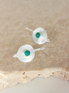 Turquoise Brushed Silver Disc Earrings
