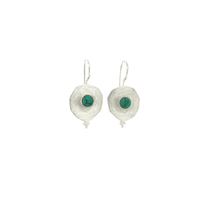 Turquoise Brushed Silver Disc Earrings