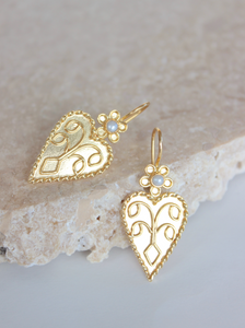 Pearl Heart Gold Earrings