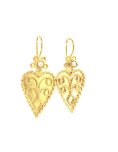 Pearl Heart Gold Earrings