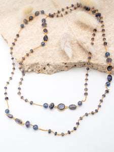 Sapphire & Iolite Gemstone Gold Necklace