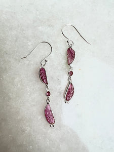 Pink Tourmaline Silver Earrings - triple
