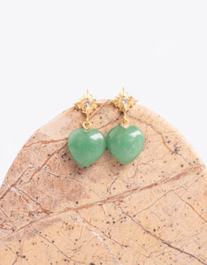 Green Aventurine Gold Heart Earrings