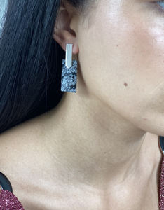 Snowflake Obsidian Silver Long Earrings