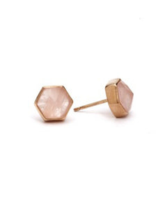 rose quartz, rose quartz earrings, hexagon earrings, pink gemstone, gemstone earring, gold earrings