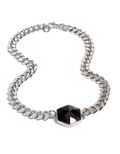 Onyx Silver Hexagon Necklace