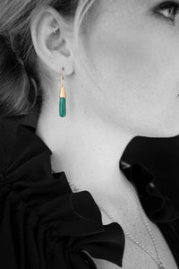 Green Onyx Engraved Gold Earrings