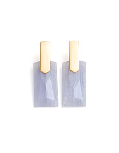 Blue Lace Agate Gold Long Earrings | Exotic Gemstone Jewellery | Cathy Pope