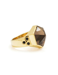 smokey quartz ring, smokey quartz, hexagon ring, gold ring, gemstone ring, gemstone jewellery, cathy pope jewellery, unique jewellery, nz design
