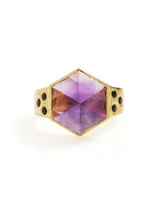amethyst, gold, ring, gold ring, amethyst ring, hexagon ring, cathy pope jewellery