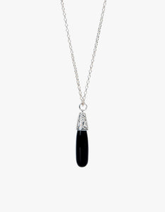 Black Onyx Engraved Silver Necklace