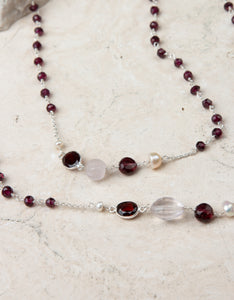 Garnet & Rose Quartz Silver Necklace