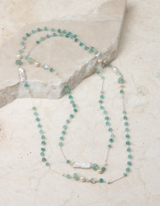 Aquamarine, Apatite & Pearl Silver Necklace