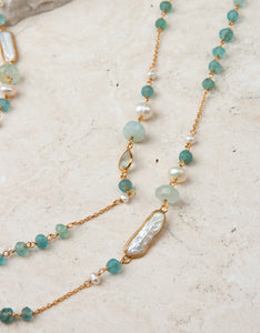 Aquamarine, Apatite & Pearl Gold Necklace