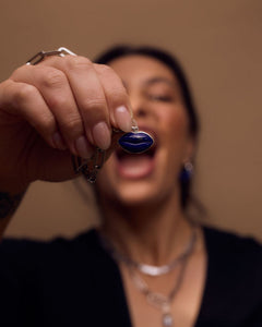 Lapis Silver Lips Amulet