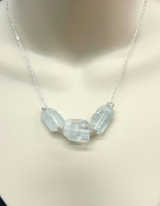 Raw Aquamarine Silver Triple Necklace -1