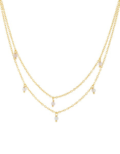 Rose Quartz Chandalier Gold Necklace