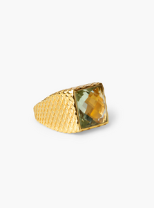 Green Amethyst Glimmer Gold Ring