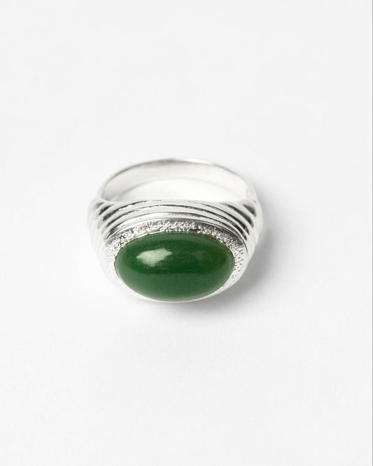 Native Noir Green Jade Silver Ring