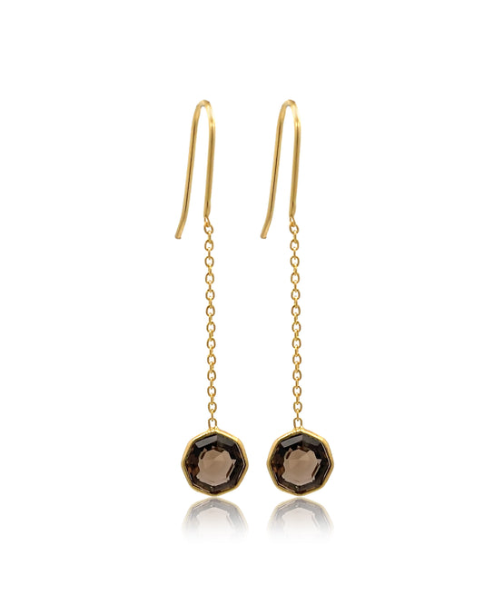 Smokey Quartz Pendulum Gold Earrings