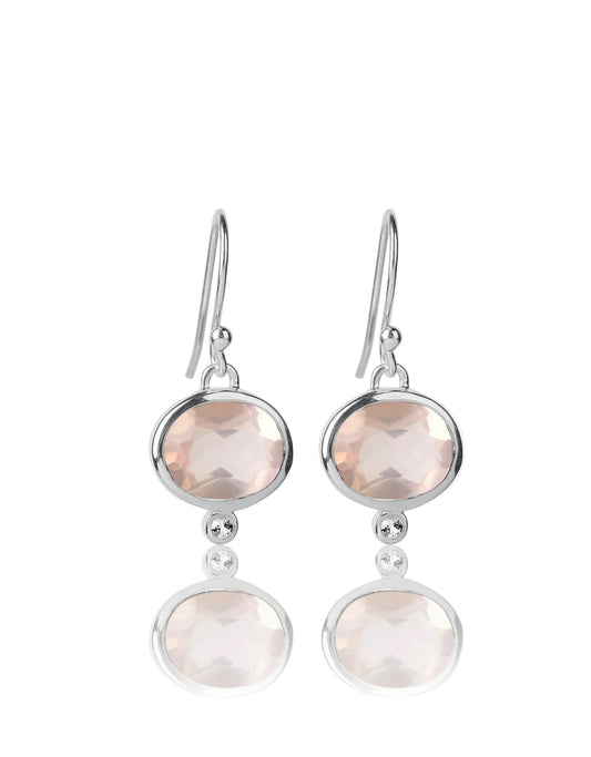 MODA Rose Quartz Drop Silver Earrings