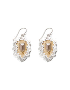 Smokey Quartz Crest Silver & Gold Earrings