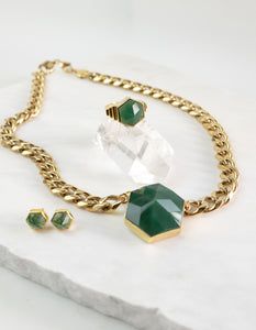 Green Jade Gold Studs