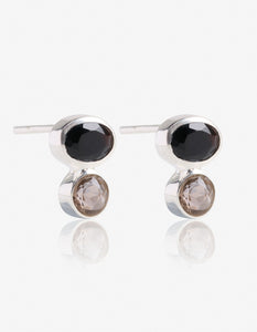 Onyx & Smokey Quartz Silver Studs