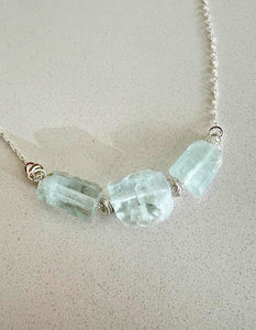 Raw Aquamarine Silver Triple Necklace -1