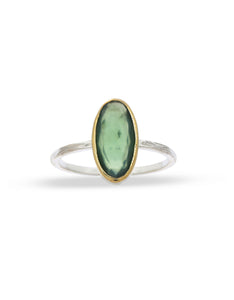 Green Hessonite Brass & Silver Oval Ring