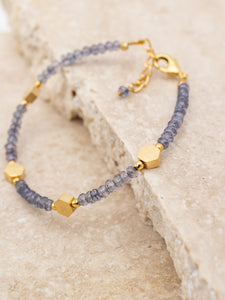 Iolite & Gold Hexagon Bracelet