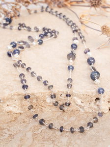Sapphire & Iolite & Pearl Gemstone Silver Necklace