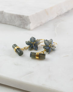 Labradorite Flower Cufflink Gold Earrings