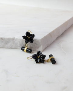 Onyx Flower Cufflink Gold Earrings