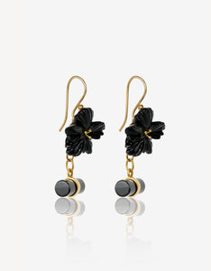 Onyx Flower Cufflink Gold Earrings