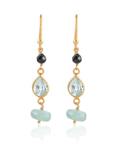 Aquamarine & Onyx Gold Earrings