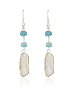 Aquamarine & Pearl Silver Earrings