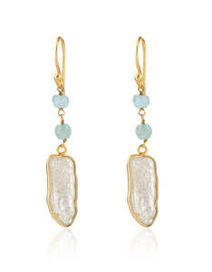 Aquamarine & Pearl Gold Earrings