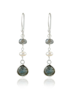 Labradorite & Pearl Silver Earrings