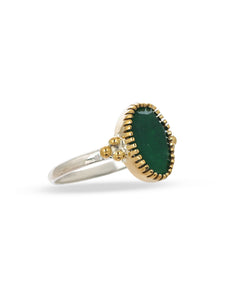Green Hessonite Brass & Silver Ring