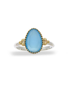 Blue Chalcedony Brass & Silver Ring