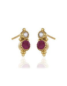 Ruby & Pearl Gold Earrings