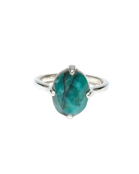Emerald Silver Oval Ring