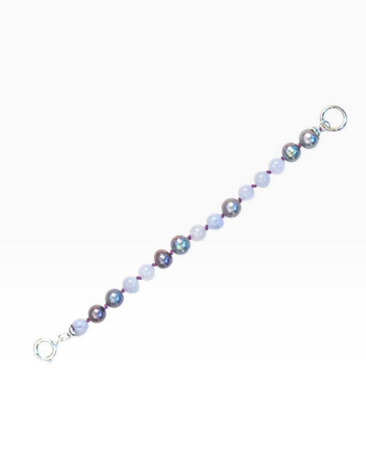 Lace agate and grey pearl silver extender