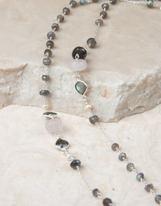 Labradorite, Rose Quartz and Pearl Silver Necklace