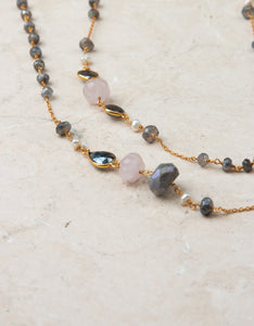 Labradorite, Rose Quartz and Pearl Gold Necklace