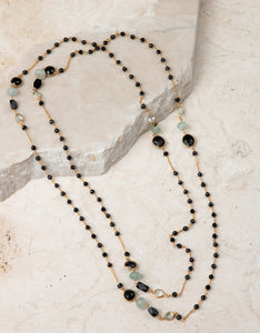 Aquamarine & Onyx Gold Necklace