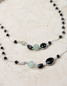 Aquamarine & Onyx Silver Necklace