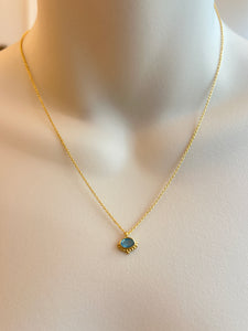 Blue Chalcedony Gold Oval Necklace