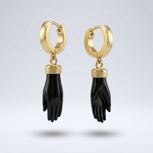 Onyx Gold Hand Earrings